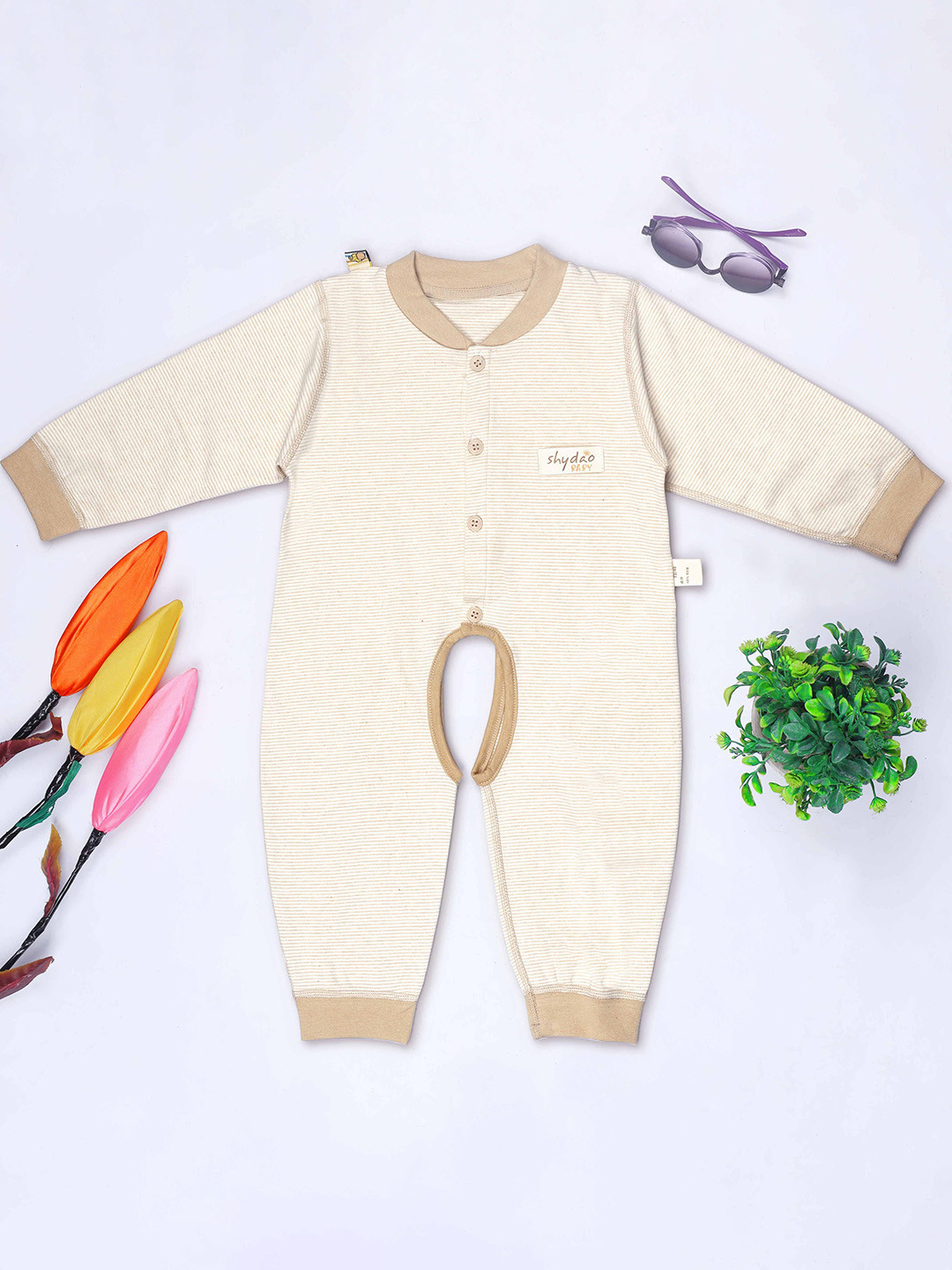 HERE&NOW Infant Striped Round Neck Pure Cotton Rompers