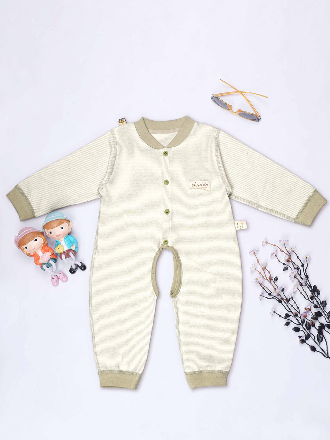 HERE&NOW Infant Striped Round Neck Pure Cotton Rompers