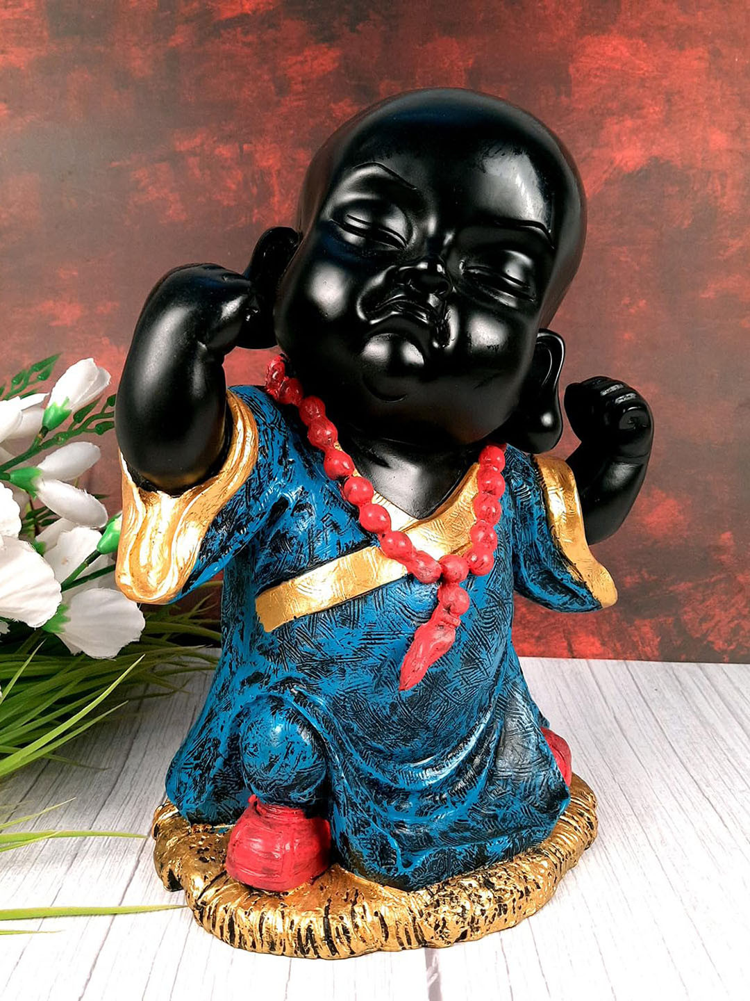 apka mart Baby Monk Black Polyresin Glossy Living Room Medium Showpiece - 13 Inches