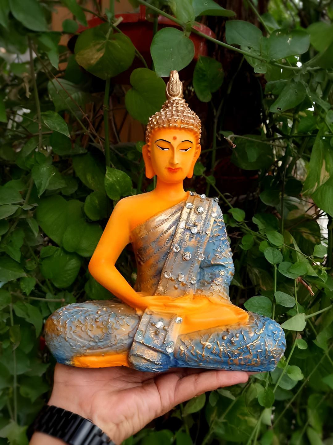apka mart Lord Gautam Buddha in Meditation Blue Polyresin Matte Living Room Medium Showpiece - 10.2 Inches