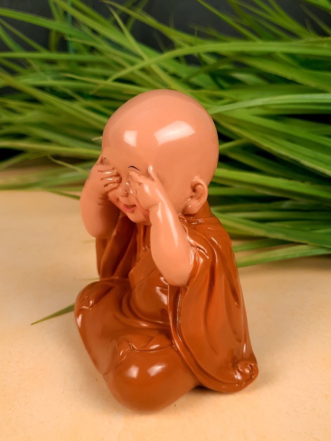 apka mart Buddha Baby Monk Brown Polyresin Matte Prayer Room Small Showpiece -