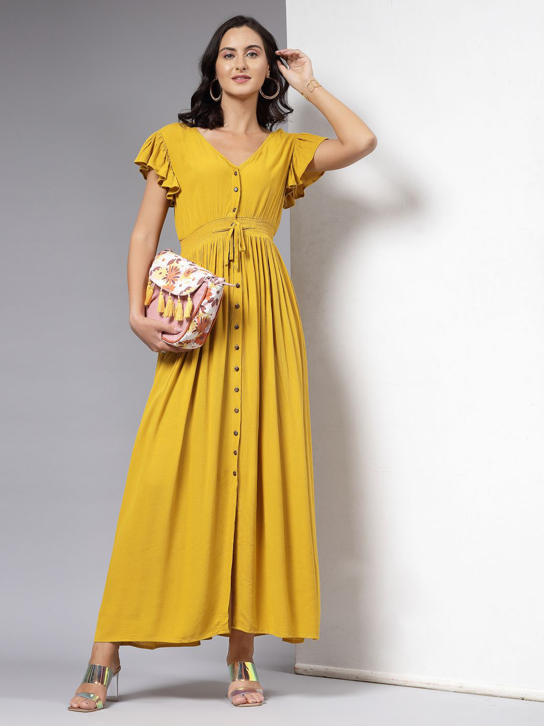aayu Flutter Sleeve Maxi Dress