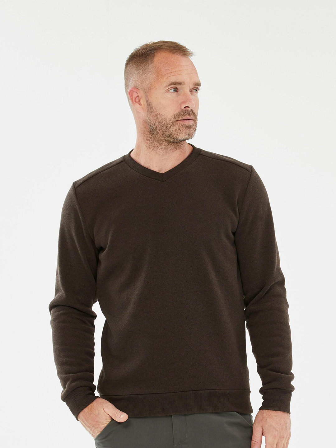 Decathlon QUECHUA Men Brown V-Neck Grey Jumper Sweater