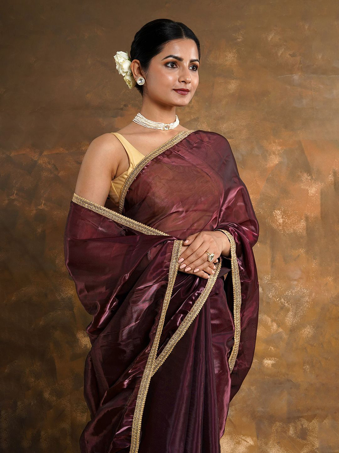 TEEJH Zari lace Border Solid Saree