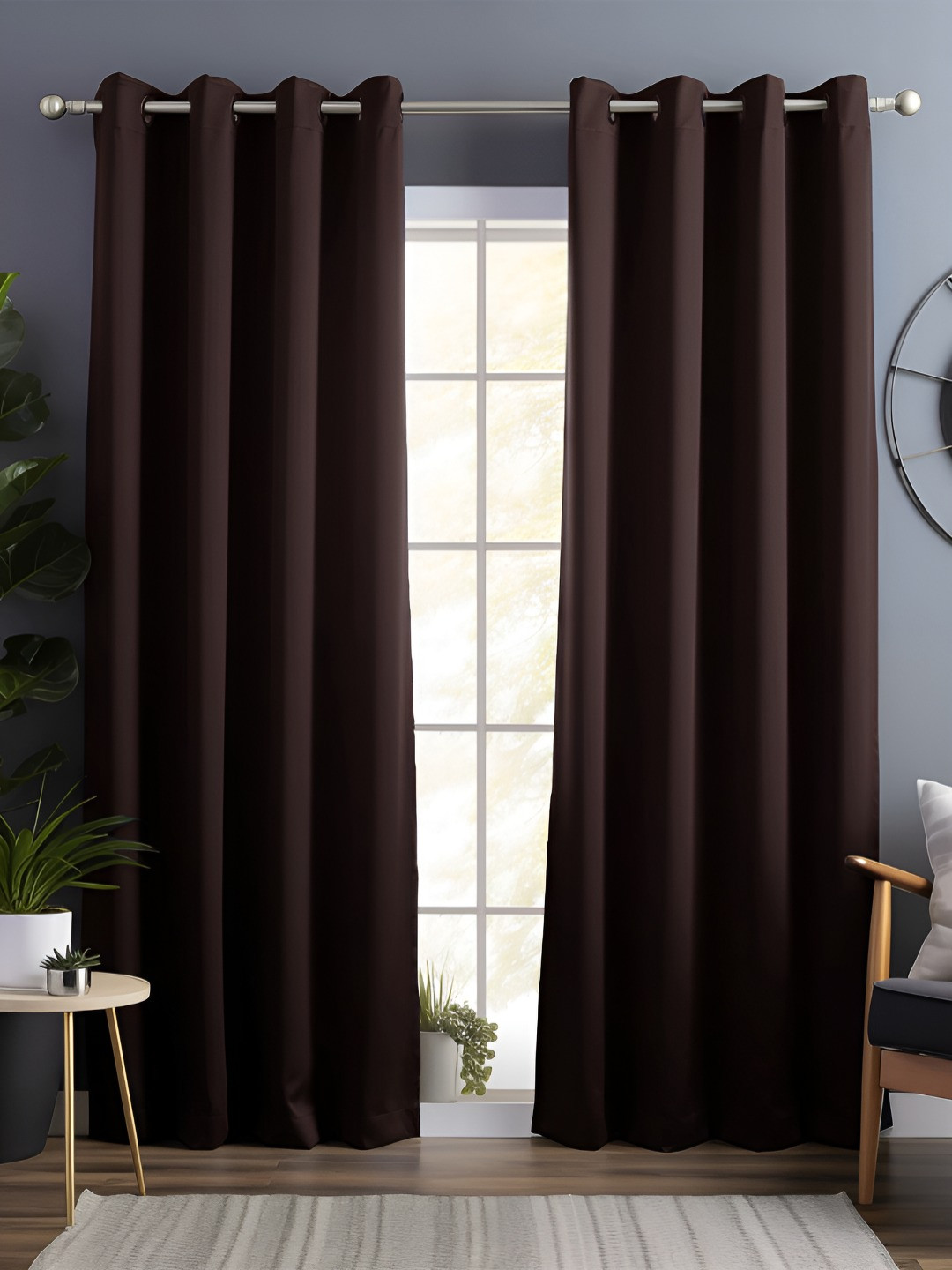 Story@home Coffee Brown 2 Pieces Black Out Long Door Curtains