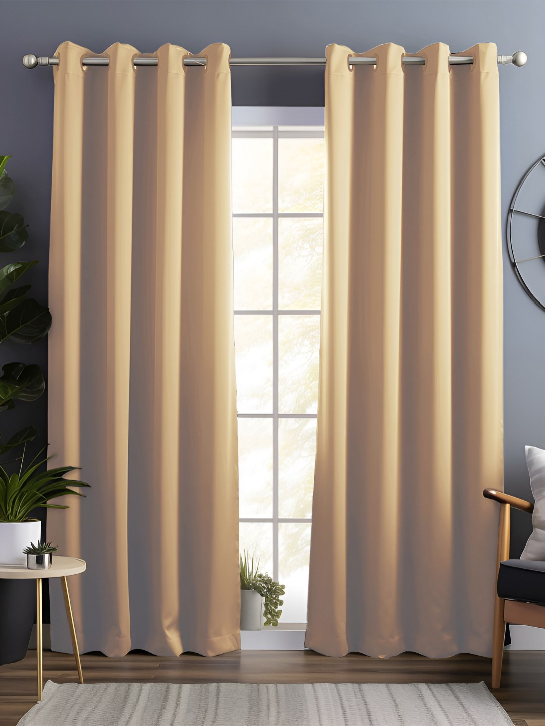 Story@home Cream 2 Pieces Black Out Faux Silk Long Door Curtains