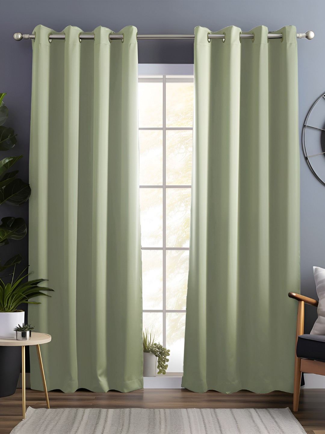 Story@home Green 2 Pieces Black Out Faux Silk Door Curtains
