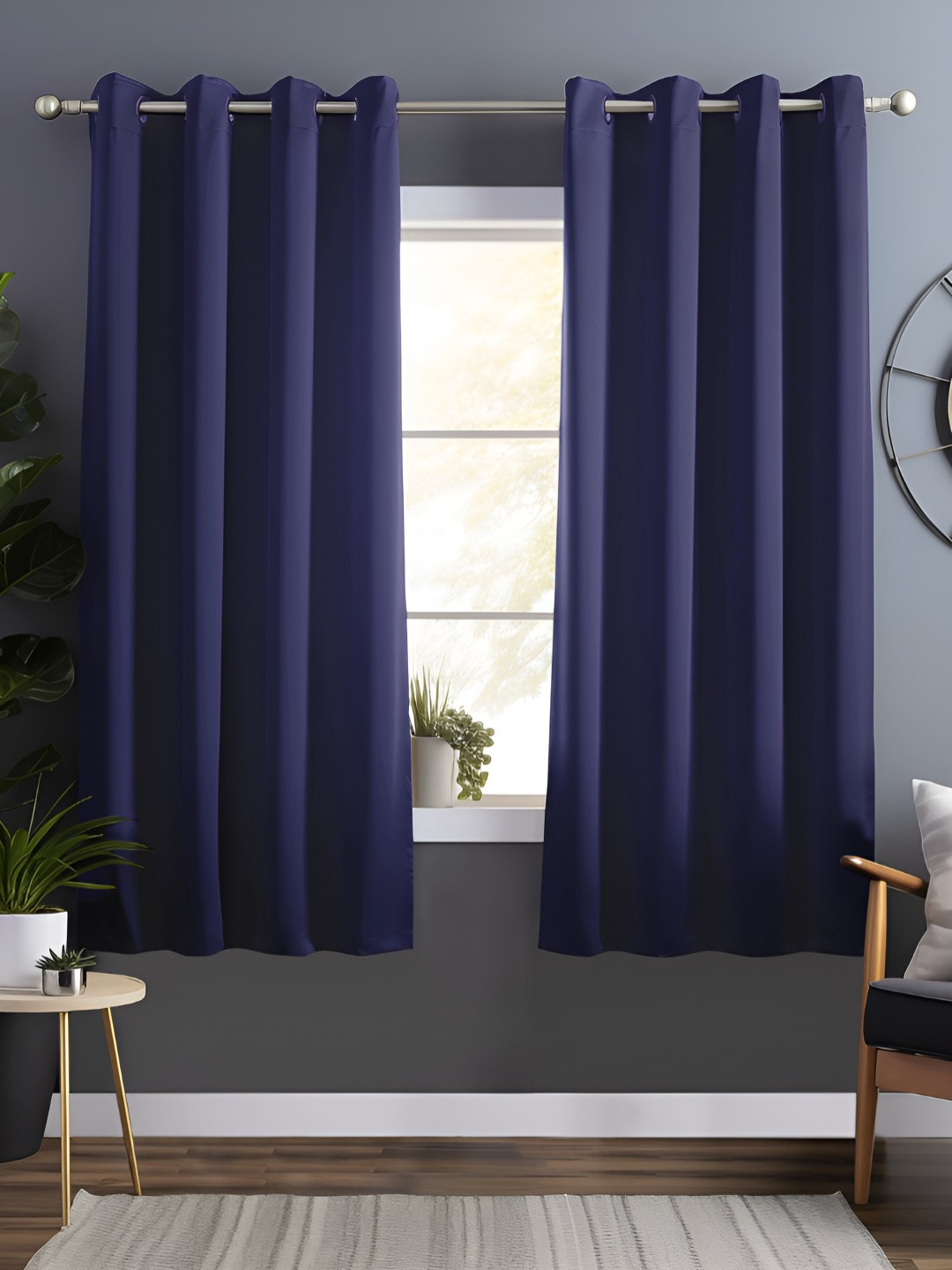 Story@home Violet 2 Pieces Black Out Faux Silk Window Curtain