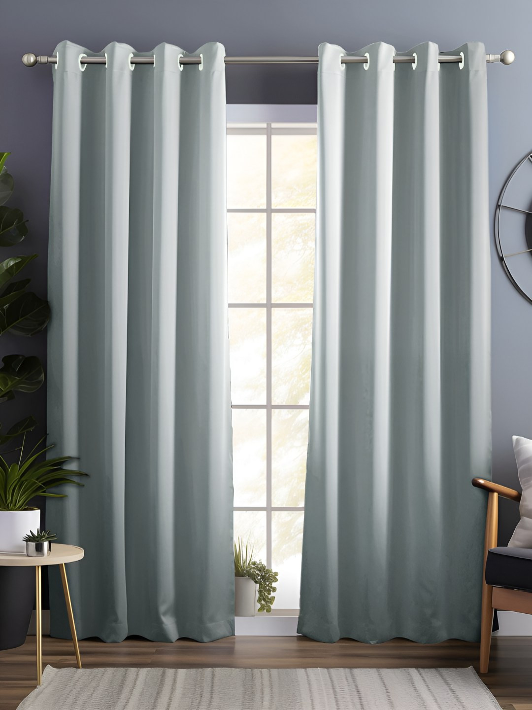 Story@home Grey 2 Pieces Eyelet Black Out Door Curtains