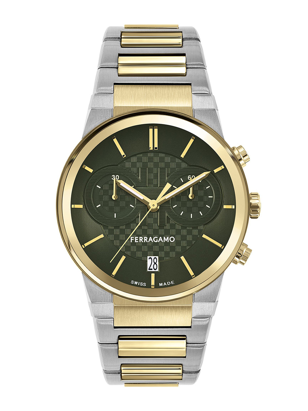 Ferragamo Men Chronograph Brass Dial & Stainless Steel Straps Analogue Watch SFME01223