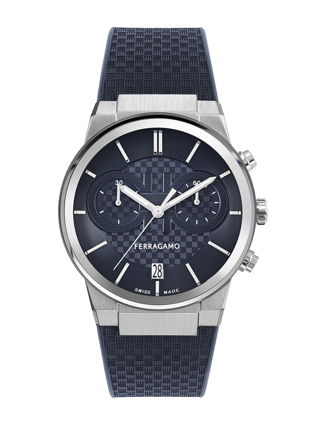 Ferragamo Men Textured Brass Dial & Textured Straps Chronograph Analogue Watch SFME00923