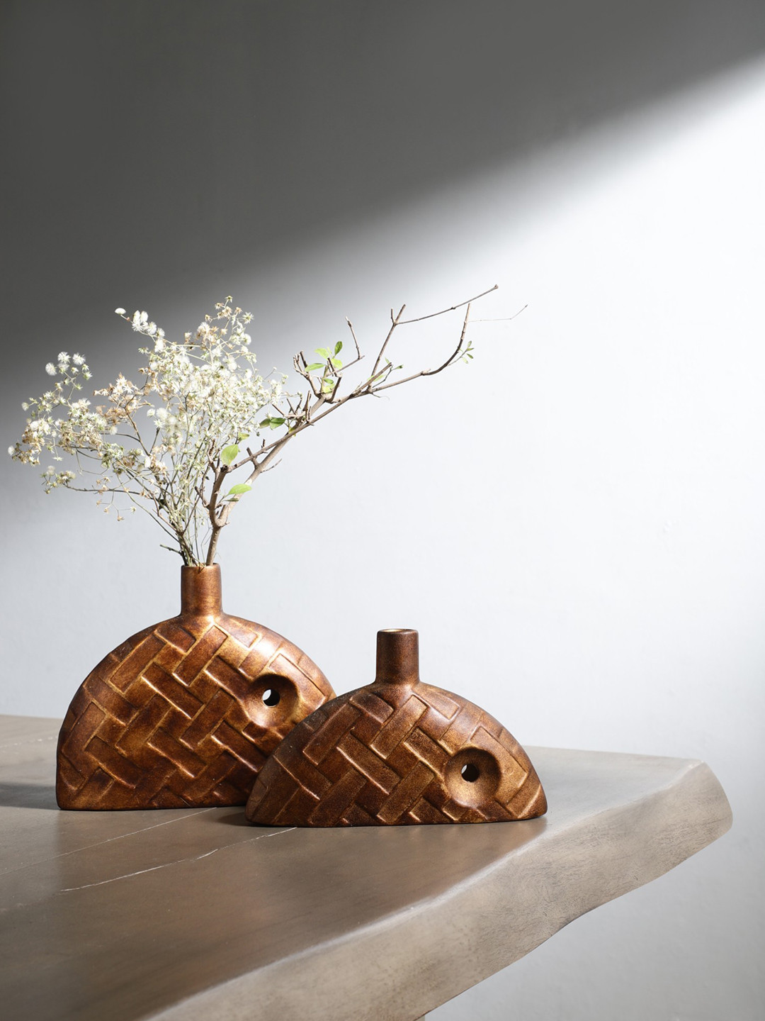 Glimpse Homes Brown 2 Pieces Ceramic Bud Vase Set