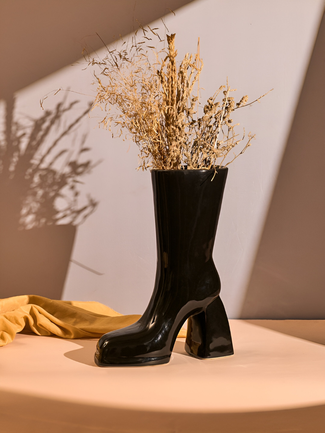 Glimpse Homes Gloss Black Ceramic Boot Vase