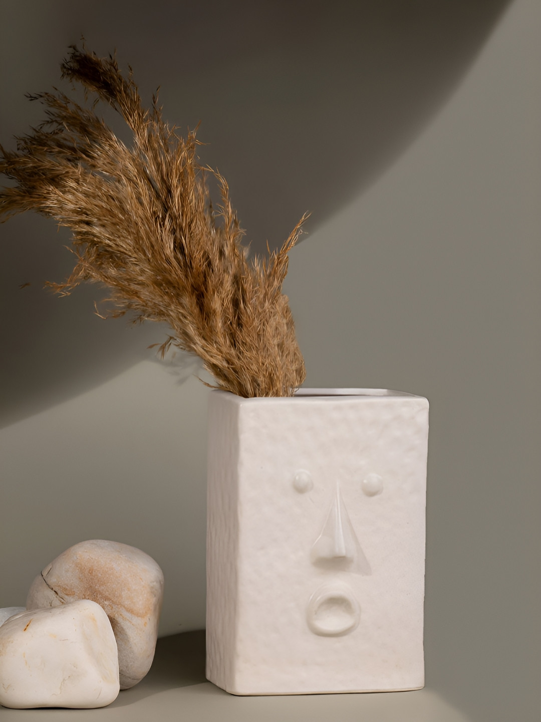 Glimpse Homes Matte Off-White Jaw Dropper Ceramic Face Vase