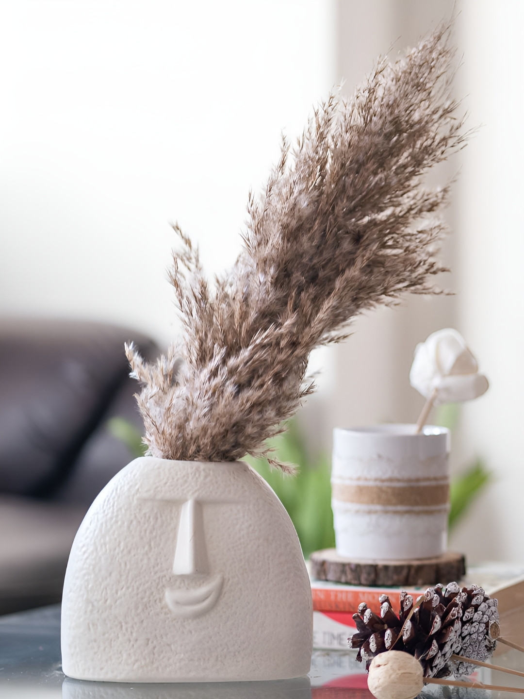 Glimpse Homes Matte Off-White Upbeat Ceramic Face Vase