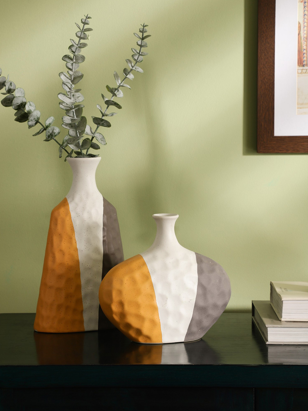 Glimpse Homes Slate Sunshine Grey & Mustard 2 Pieces Ceramic Vase Set