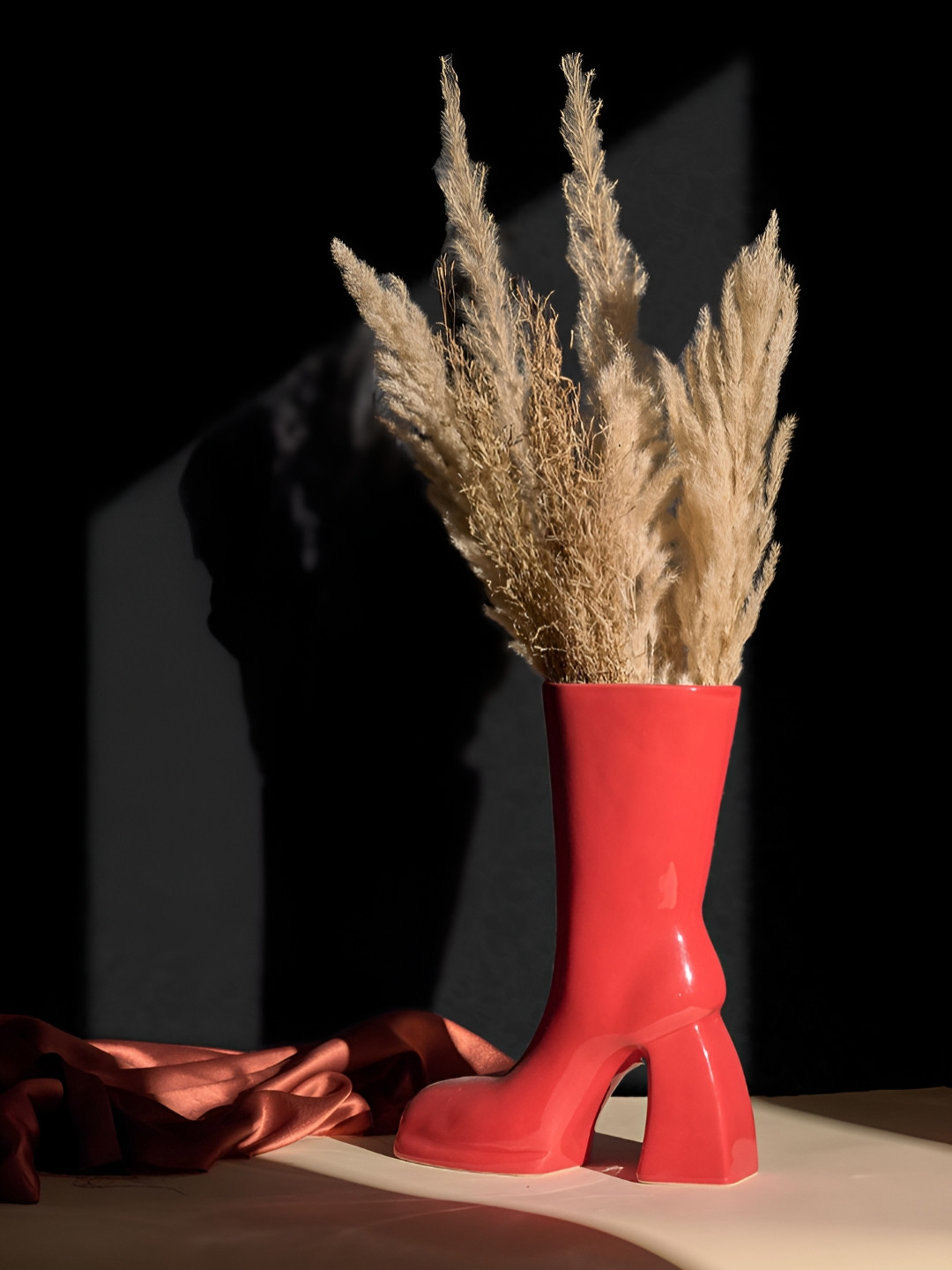 Glimpse Homes Gloss Red Ceramic Boot Vase