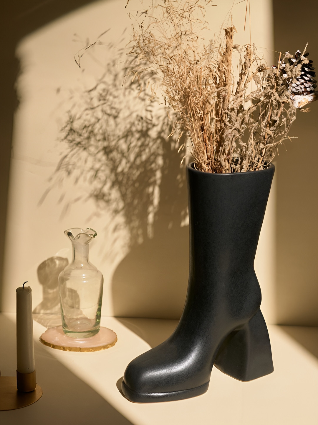 Glimpse Homes Matte Black Ceramic Boot Vase