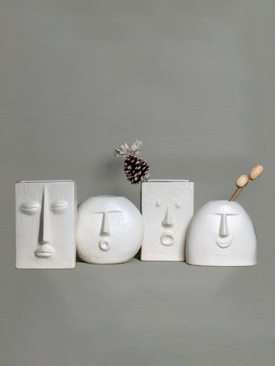 Glimpse Homes Matte Off-White 4 Pieces Ceramic Nordic Face Vase Set