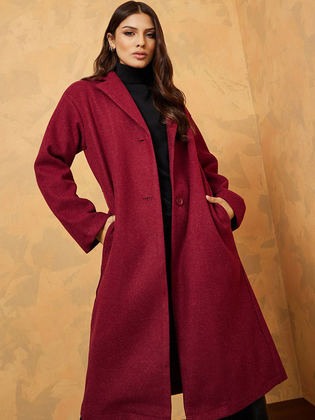 Styli Women Oversized Double Breasted Wool Like Midi Length Trench Coat