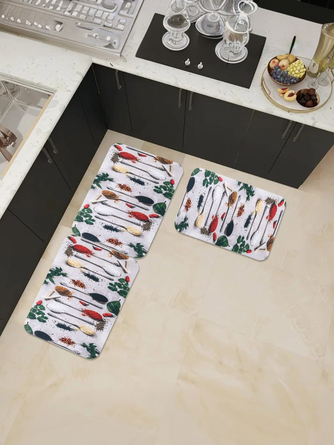 Kuber Industries Red & Green 3 Pcs Anti-Skid Kitchen Mats