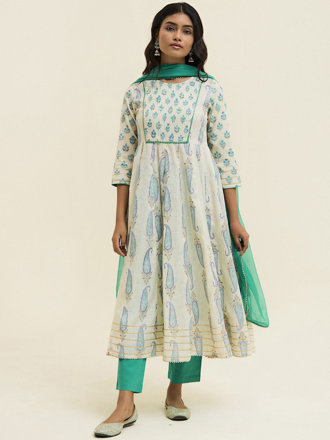 Jaipur Kurti Block Printed Anarkali Kurta Set with Dupatta