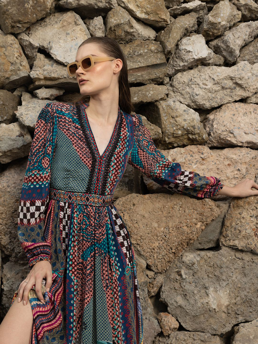 Bhanuni Print Embroidered Maxi Dress