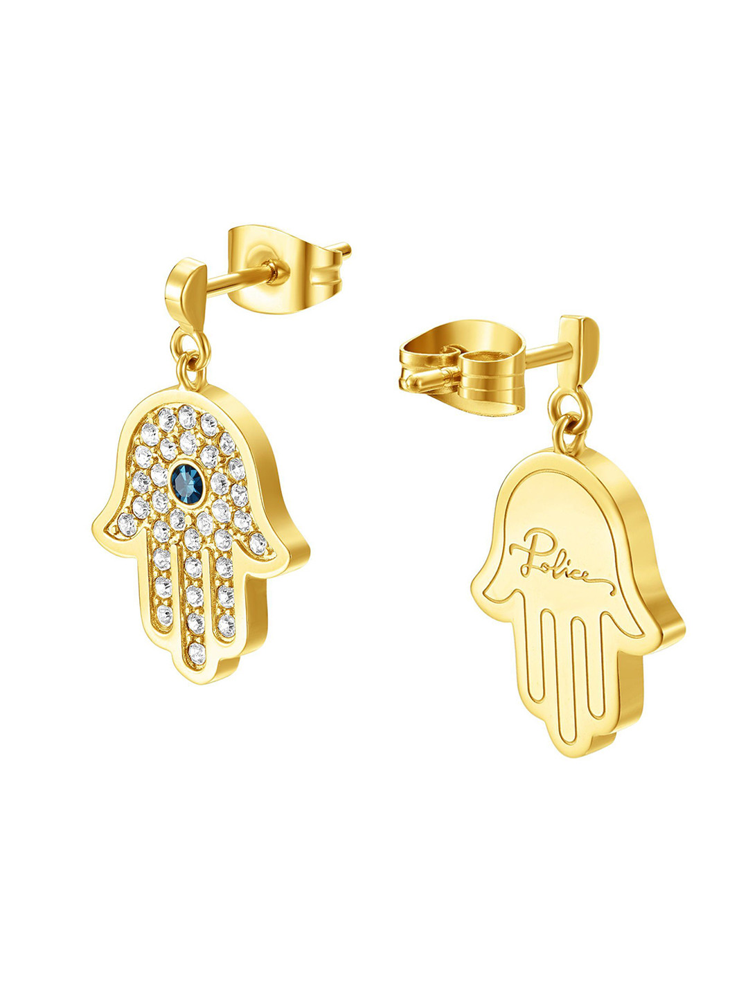 Police Gold-Plated Classic Crystals Stainless Steel Drop Earrings