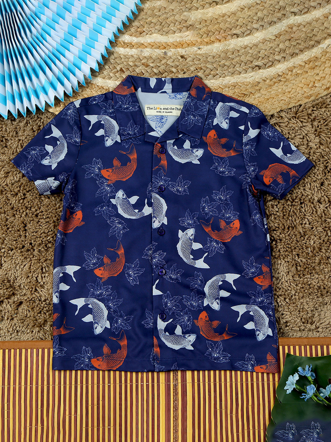 The Lion and The Fish Boys Fish & Flower Print Polyknit Shirt