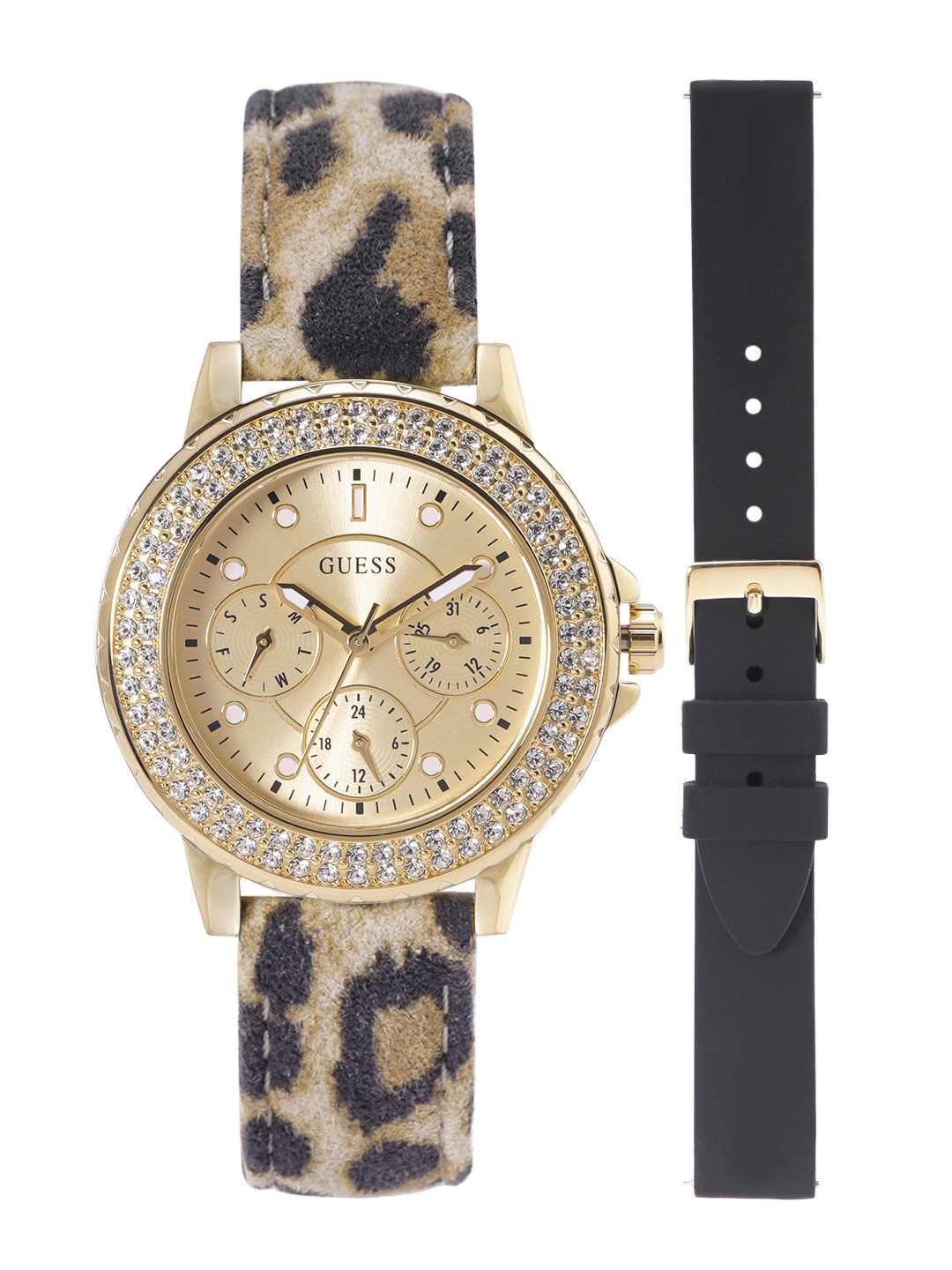 GUESS Women Crown Jewel Leather Straps Analogue Watch with Additional Strap - GW0660L2