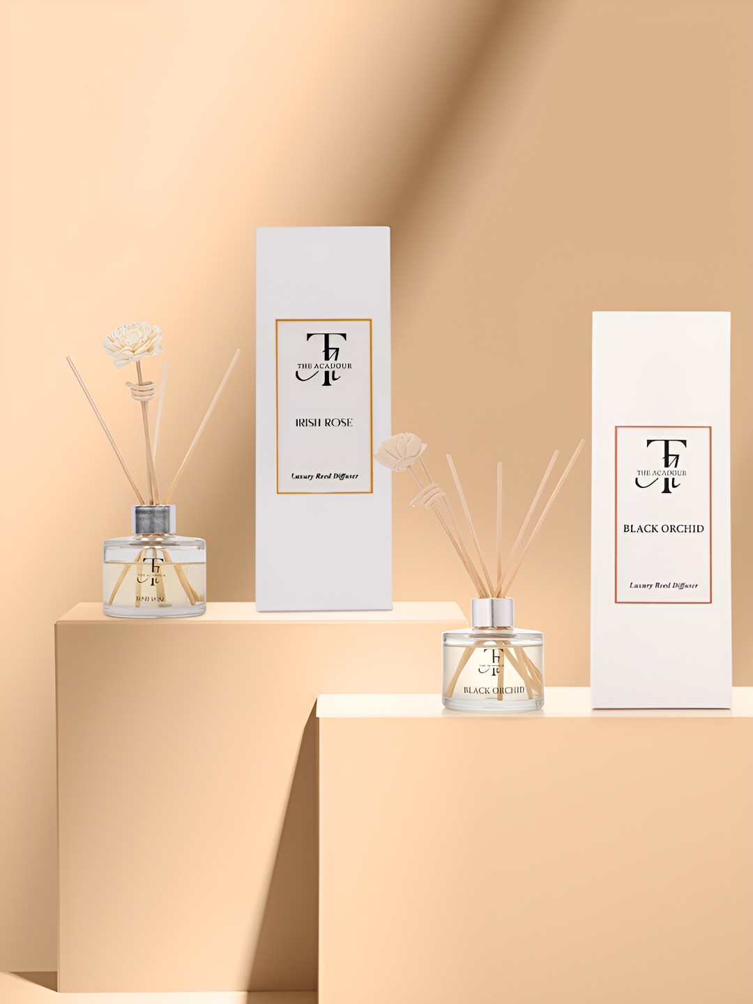 THE ACADOUR Set of 2 Reed Diffuser Black orchid and Irish Rose 100ml each