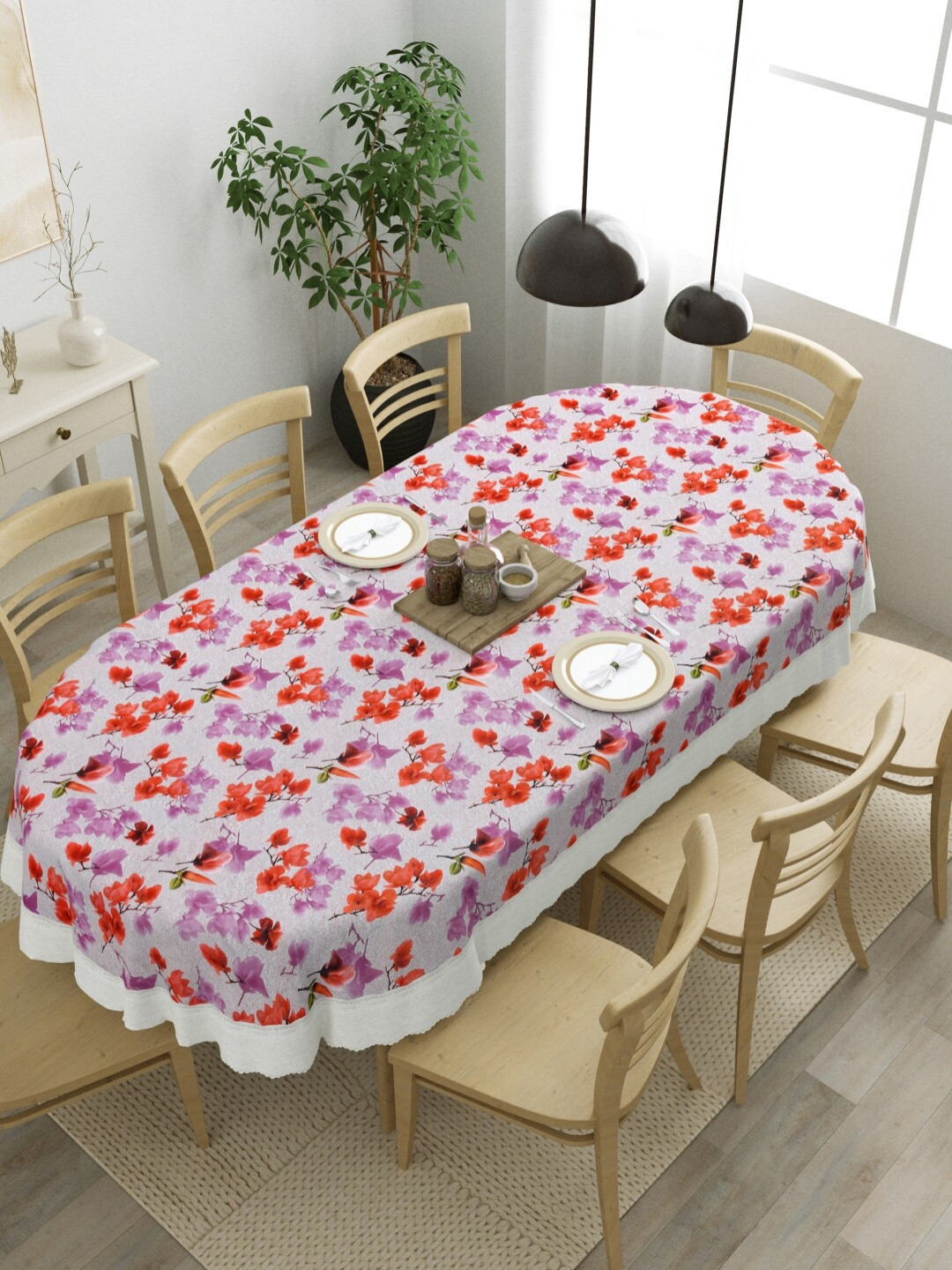 Clasiko Purple Floral Oval 8-Seater Table Cover