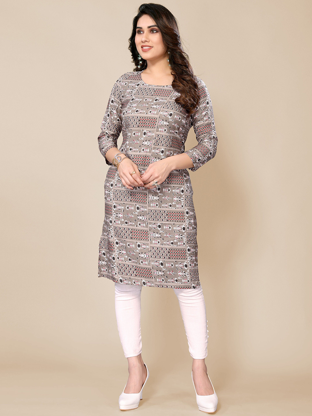 Jimmy Paris Ethnic Motifs Printed Round Neck Straight Kurta