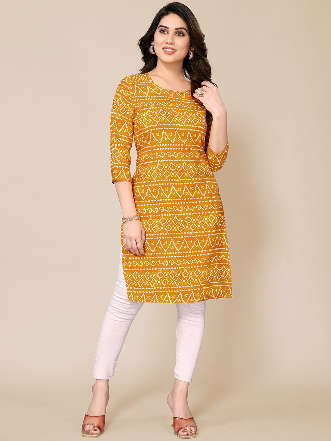 Jimmy Paris Bandhani Printed Round Neck Straight  Kurta