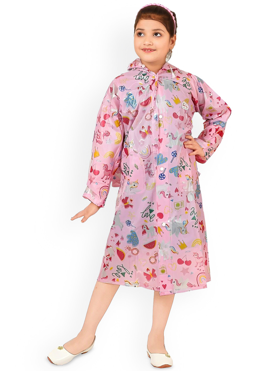 BAESD Kids Floral Printed Hooded Rain Jacket