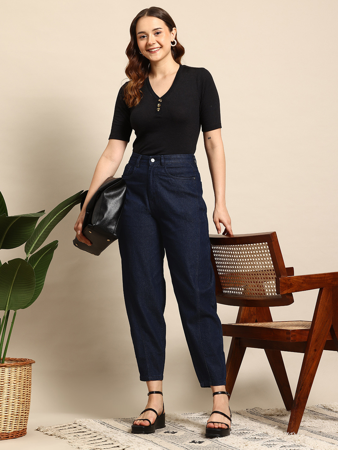 Mast & Harbour Women Slouchy Fit Stretchable Jeans