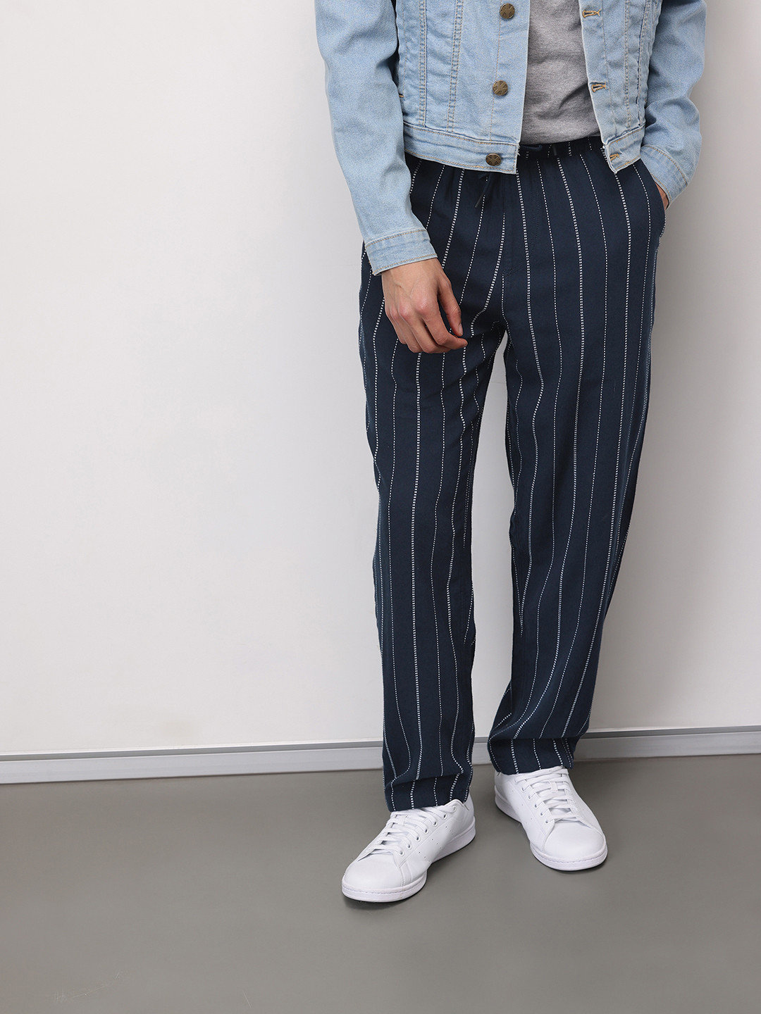 ether Zen Men Cotton Linen Striped Chinos Trousers