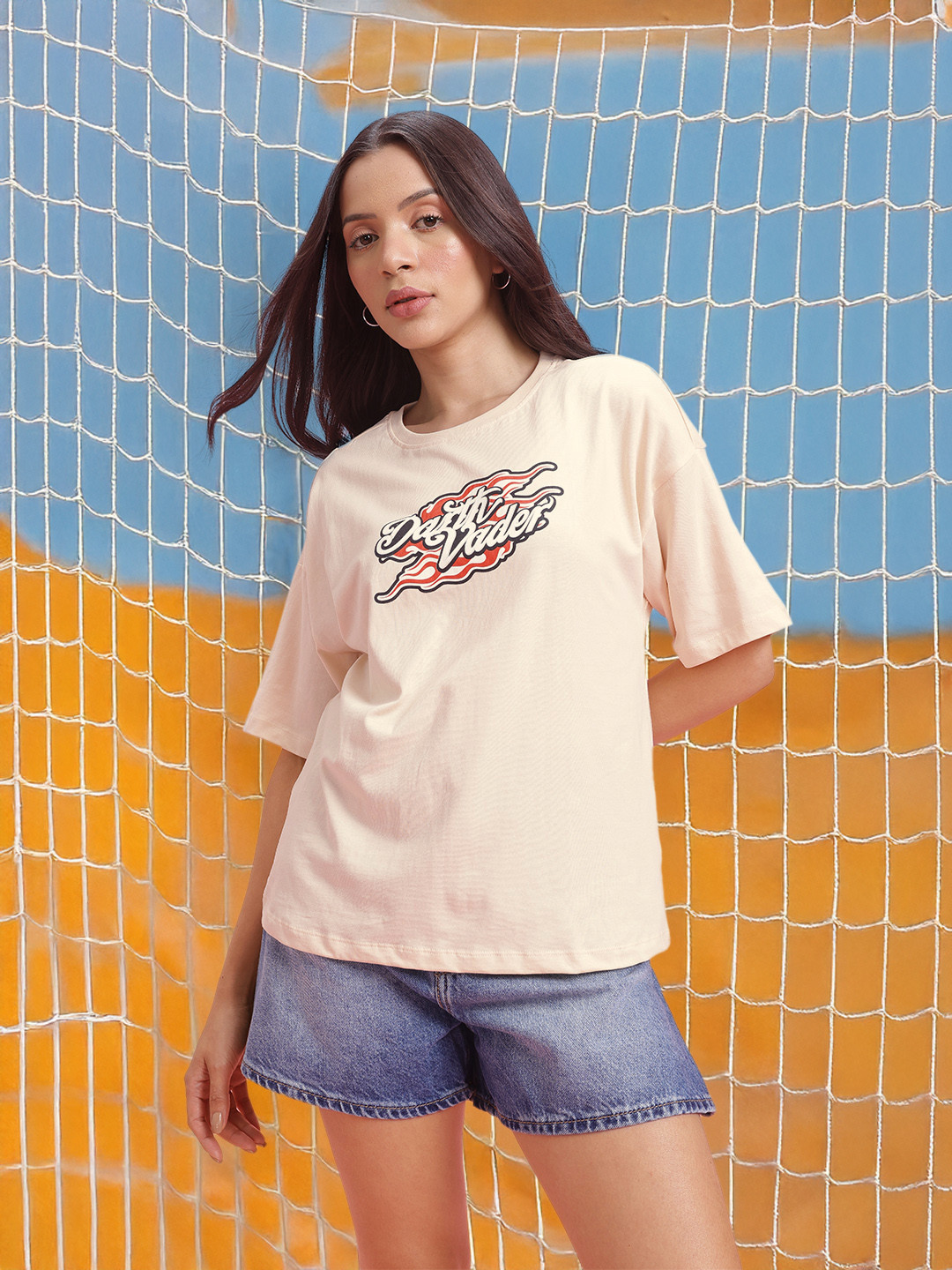 DressBerry Darth Vader Print Drop-Shoulder Sleeves Pure Cotton Relaxed T-shirt