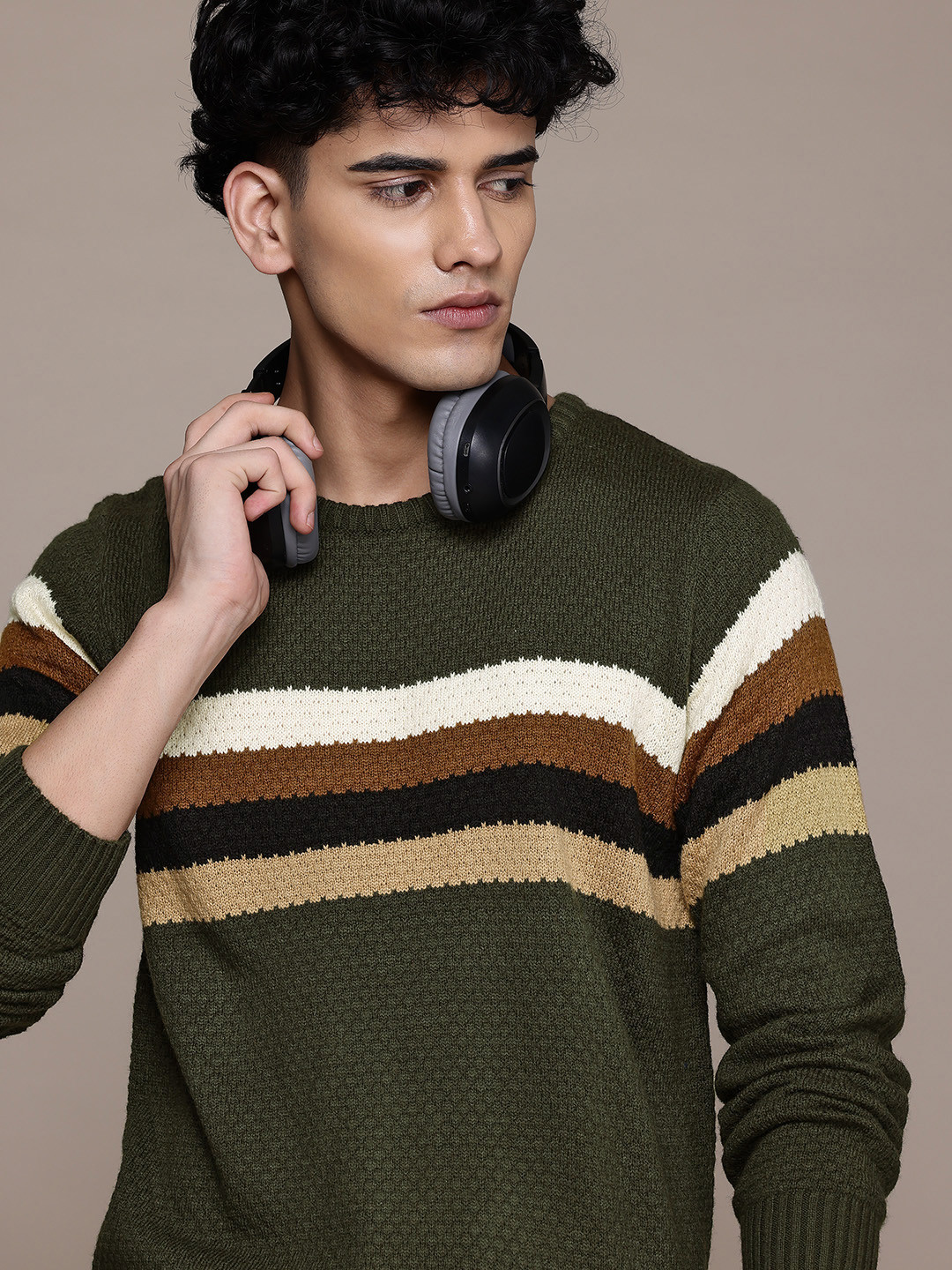 The Roadster Lifestyle Co. Longline Striped Pure Acrylic Pullover