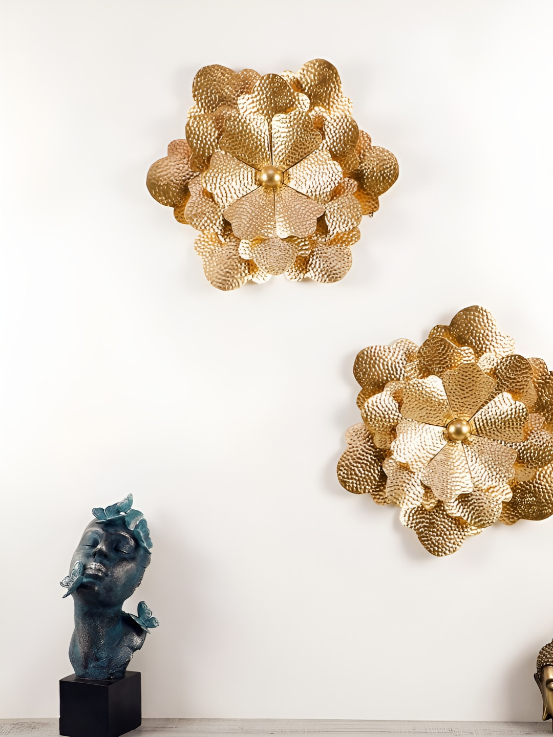 Amaya Decors Hammered Flower Metal Matte Hall 2Pcs Floral Wall Decor-15In