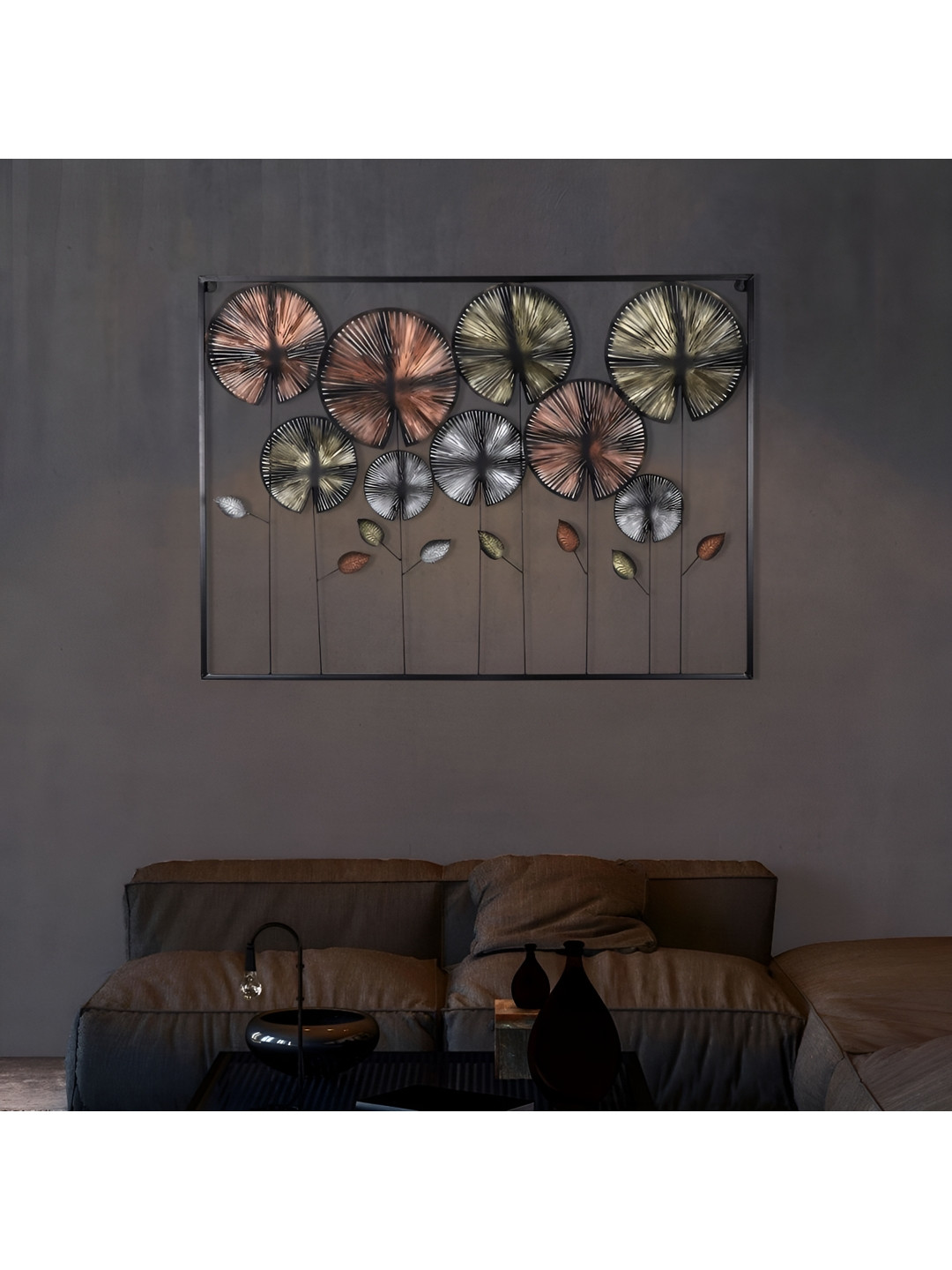 Amaya Decors Leaves Etching Metal Matte Hanging Hall Abstract Wall Decor-30In