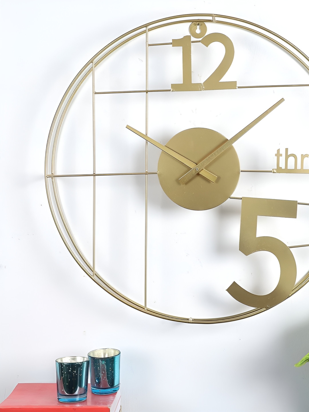 Amaya Decors Gold toned 12-Three-5 Elegant Wall Clock