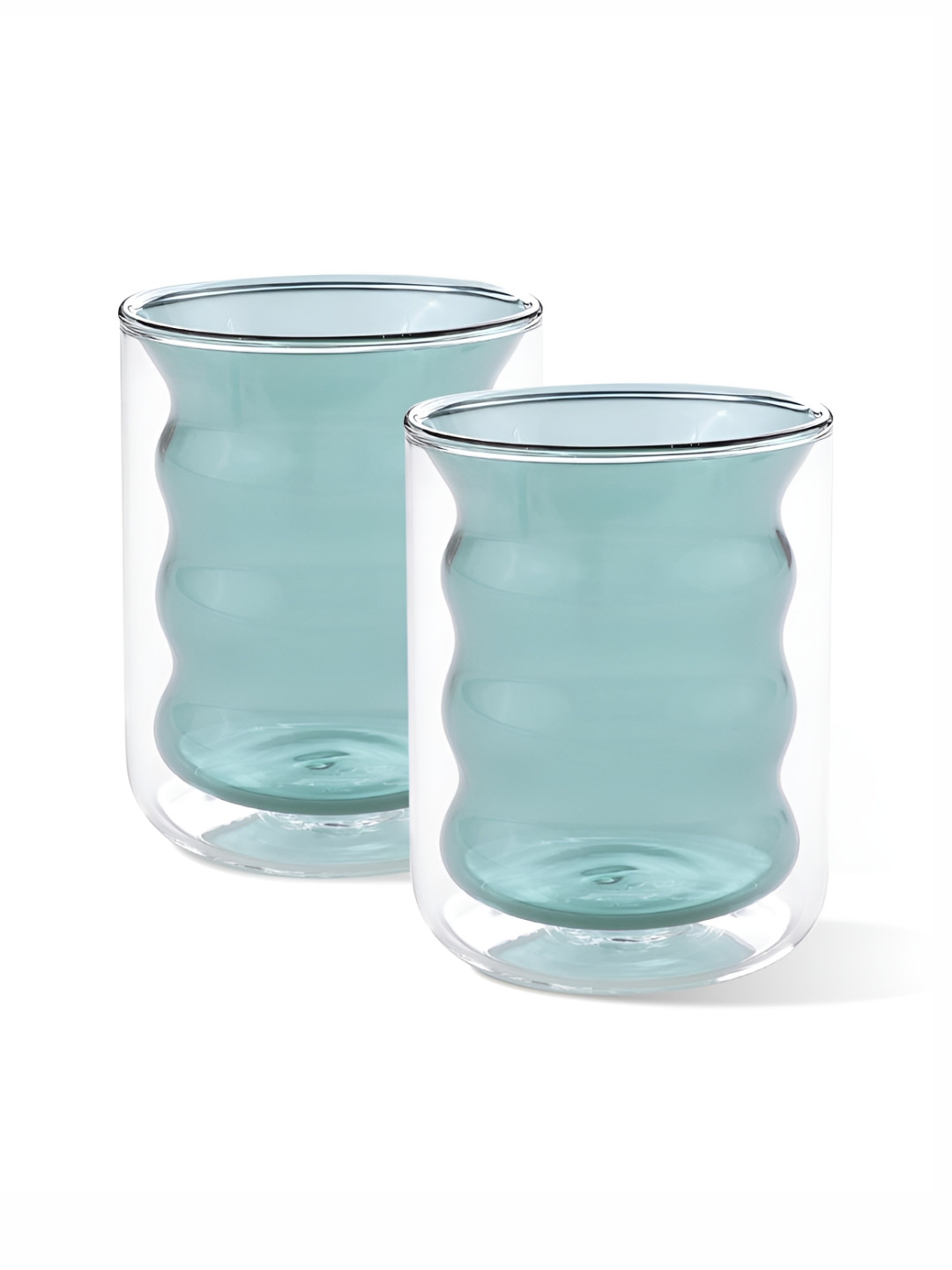 Kuber Industries Double-Walled Green Glass Microwave Safe 2 Piece Mugs-200ml