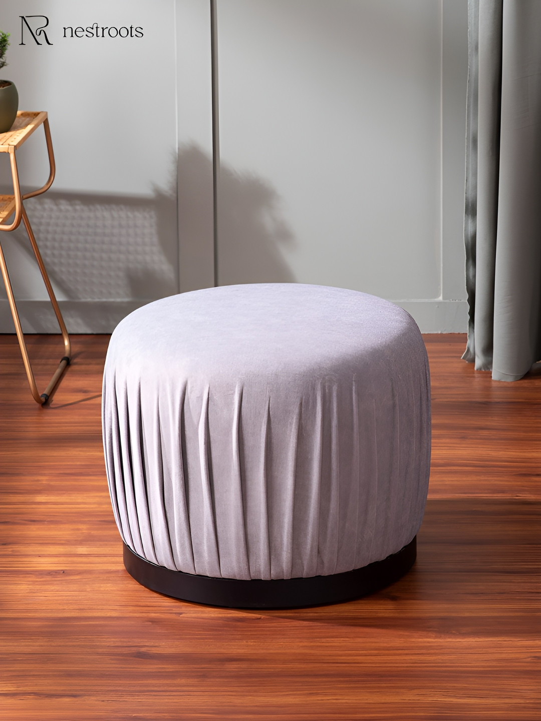nestroots Grey Wooden Pouf Ottomans