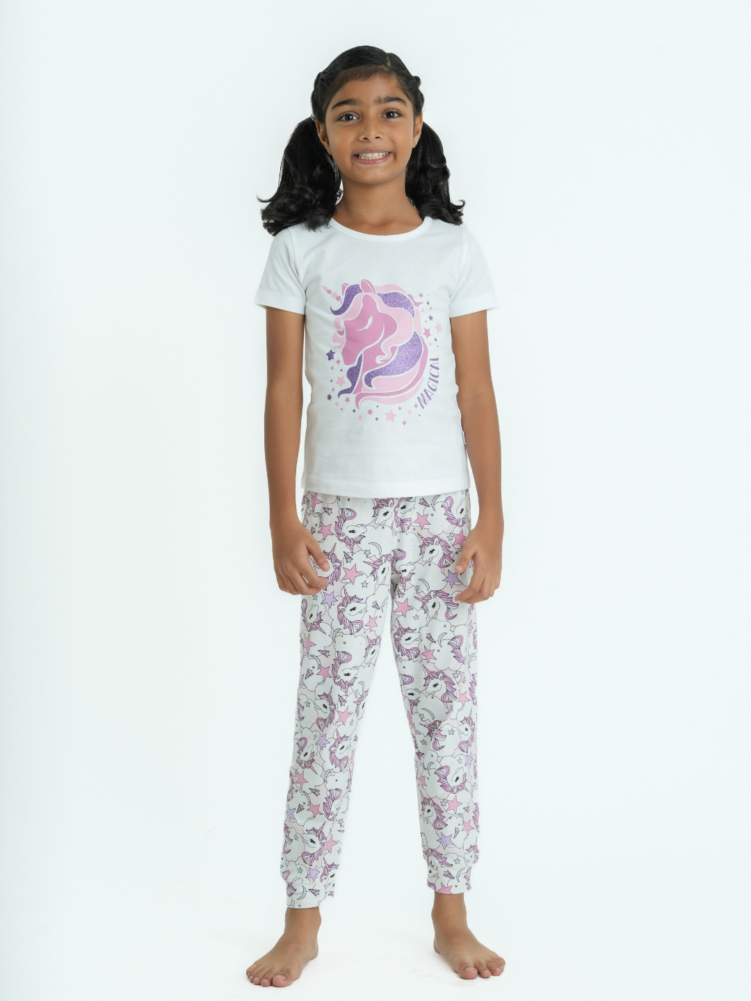 mackly Girls Cartoon Characters Printed Pure Cotton T-Shirt With Pyjamas