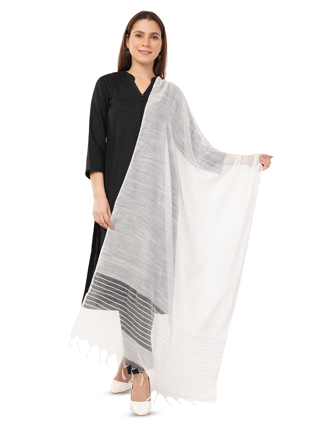 Rhe-Ana Self Design Tasseled Dupatta