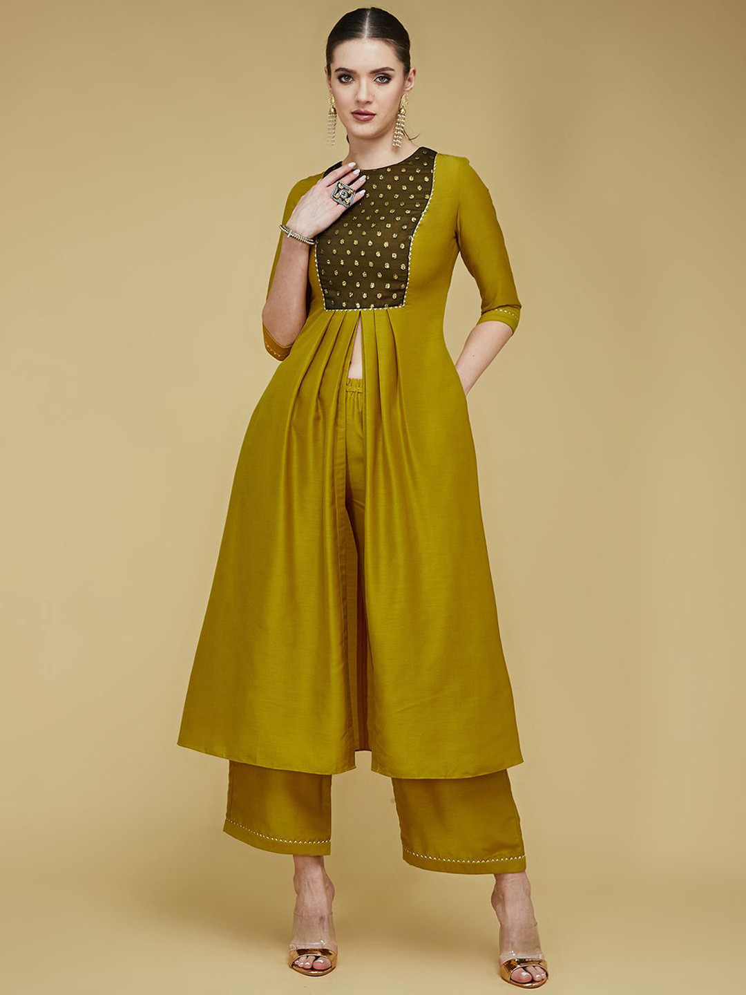 Life With Pockets Ethnic Motifs Embroidered A Line Kurta with Palazzos