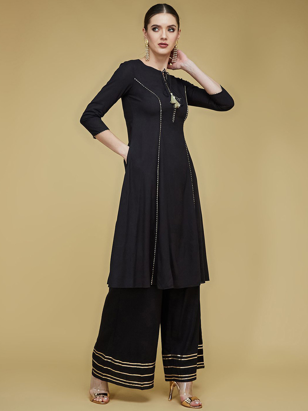 Life With Pockets Tie-Up Neck Gotta Patti Anarkali Kurta with Palazzos