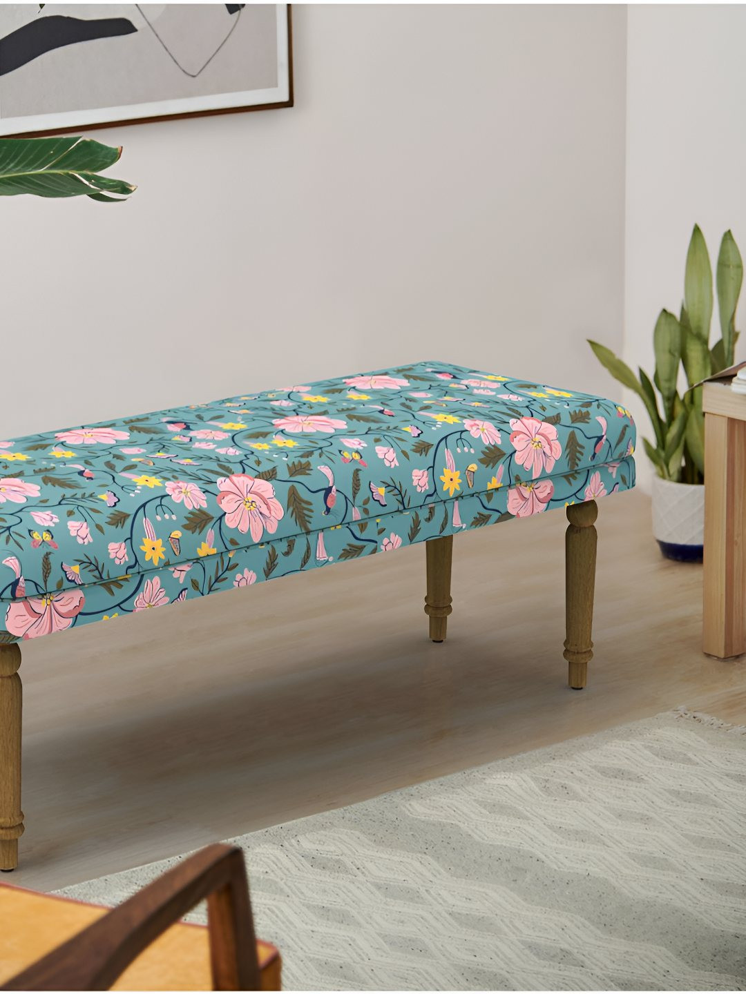 Chumbak Teal & Pink Fabric Lounge Chair