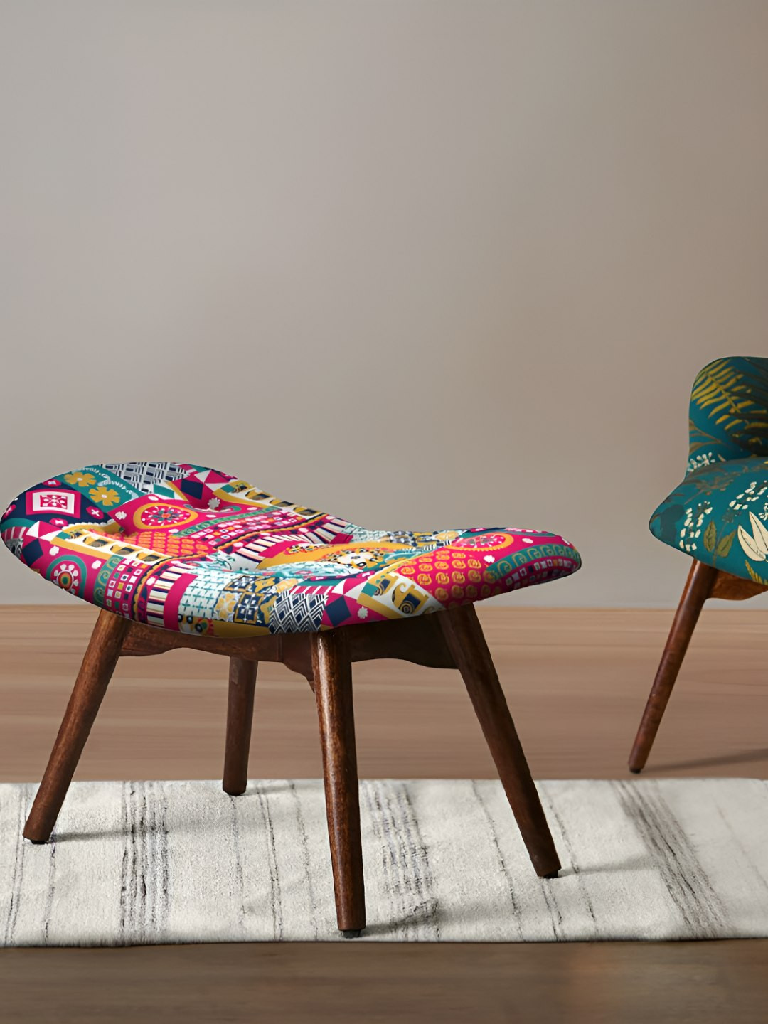 Chumbak Red Printed Wooden Foot Rest